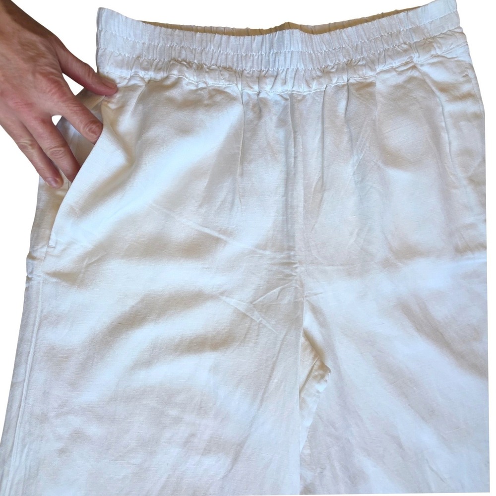 Evereve Sophia Linen Wide Leg Pants White Elastic Waist Medium NWOT - Picture 2 of 8